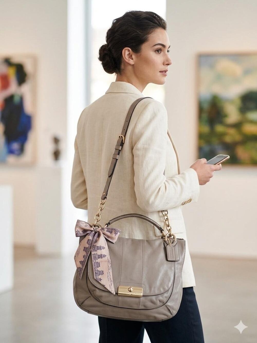 Coach Kristin taupe pinnacle Leather Hobo Crossbody Shoulder Bag Handbag 16823